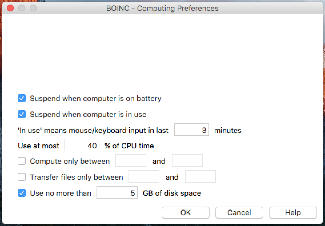 options dialog